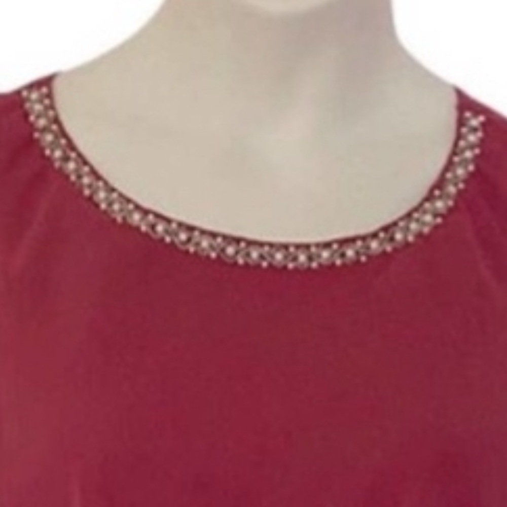 Midnight Velvet Georgette Shift Cocktail Party Guest Fuchsia Summer Beaded Dress - Picture 7 of 15